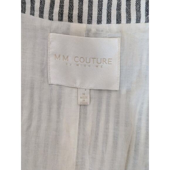MM Couture Blue Striped Linen Blazer Jacket Womens Lightweight Button-Up Size M - Picture 5 of 9